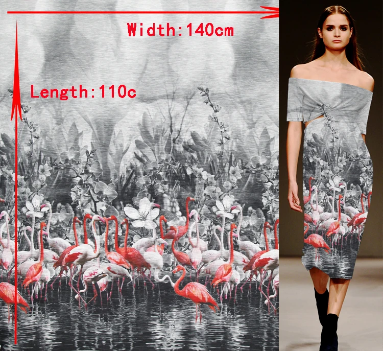 

Positioning 110cm length flamingos print silk linen fabric 140cm width,SLN160