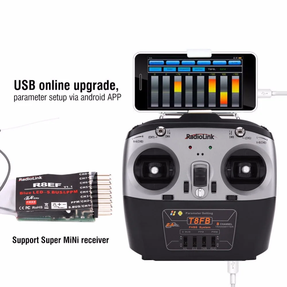 RadioLink T8FB 2,4 GHz 8ch передатчик R8ef приемник дистанционный Rontrol TX& RX для радиоуправляемого вертолета радиоуправляемые дроны летательный аппарат Квадрокоптер