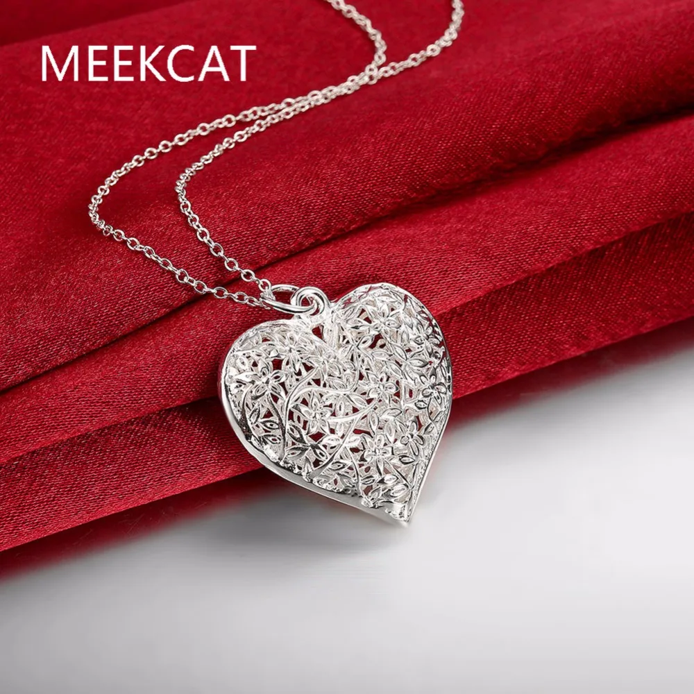 

Tree of life heart pendants 925 solid Silver plated necklaces 20'' snake chains Colar de Prata For Women's Valentine's Day Gift