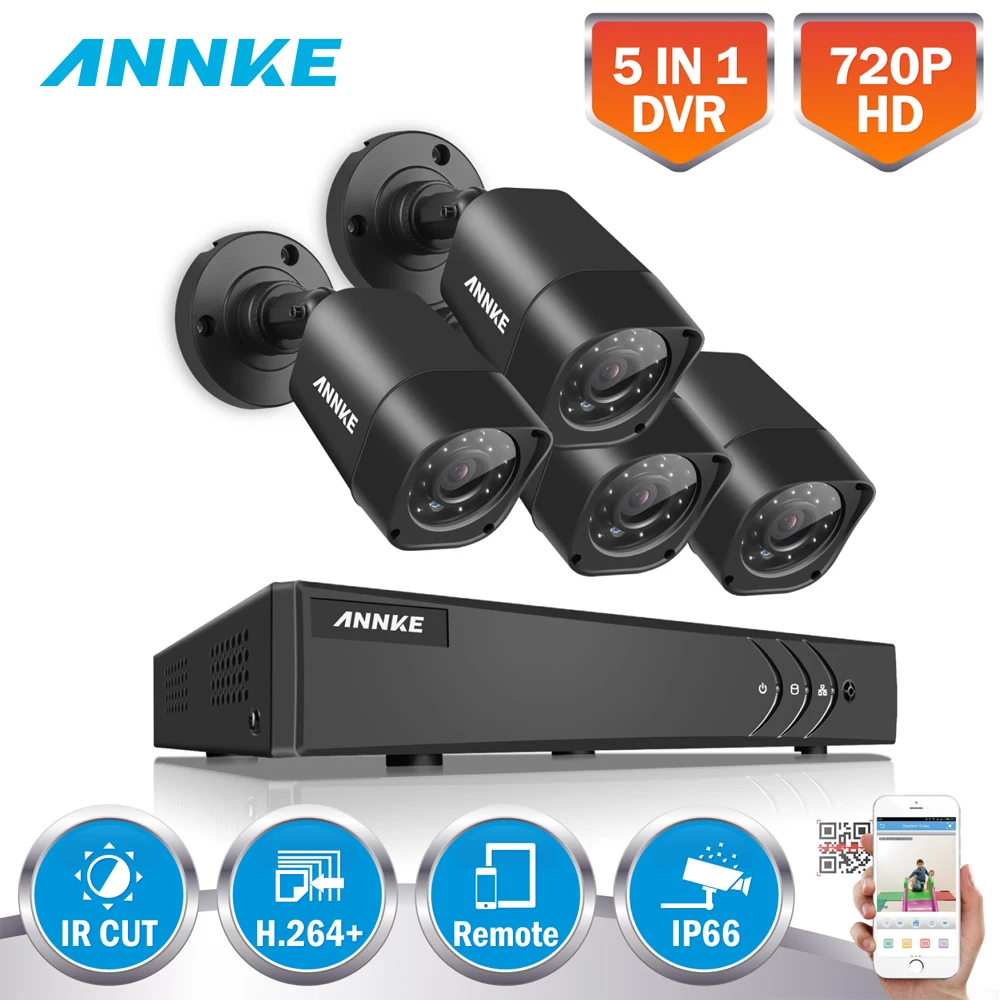 ANNKE 4CH 720P HD CCTV Системы 1080N DVR 720 P 1500TVL ИК Открытый водонепроницаемый безопасности камер 720 P Дома Видеонаблюдения комплект