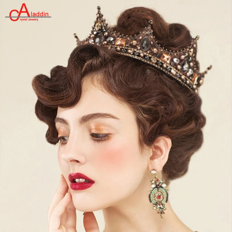 

Aladdin Luxurious Fashion Tiaras Hairwear Baroque Vintage Top Quality Metal Alloy Material Inlaid zircon Women Wedding jewelry