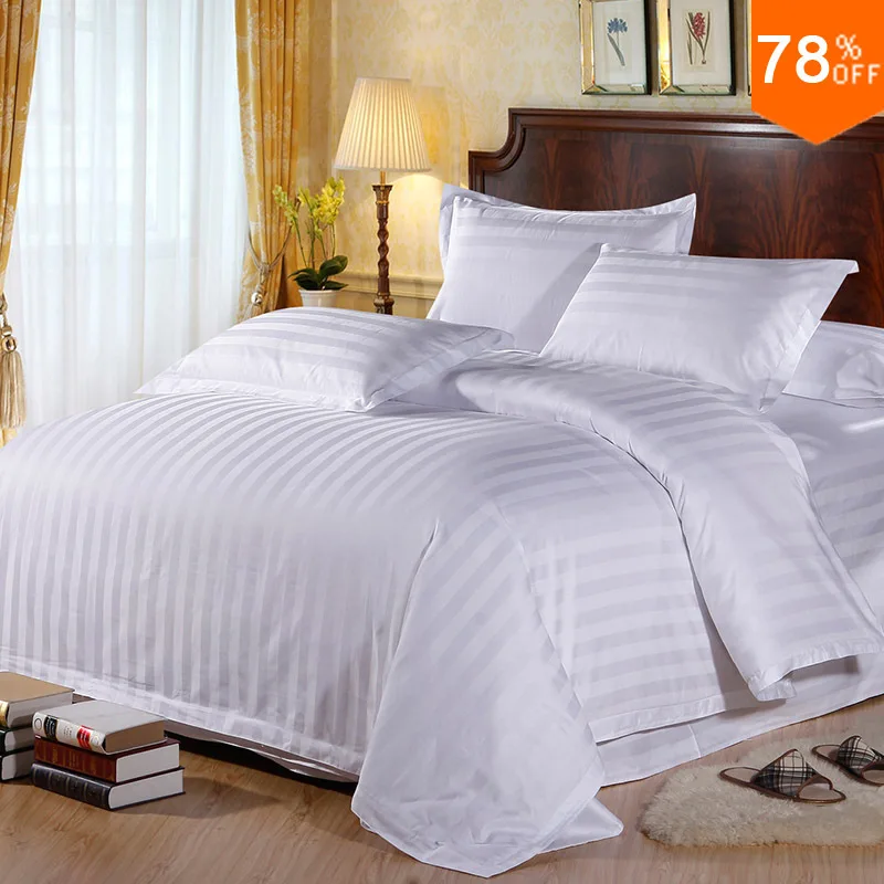 

5 stars Hotel smooth glossy quilt cover full 100% cotton white parallel lines 100% cottons bed hotel application bedding bag