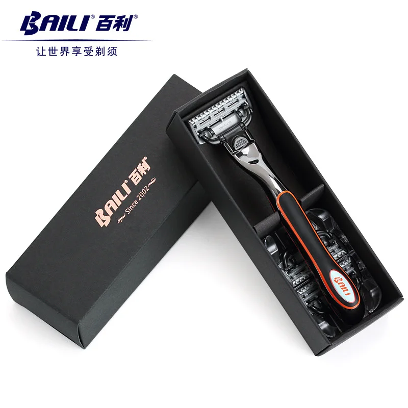 

BAILI Manual Men's 5 Blade Cartridge Shaving Safety Razor Shaver Handle Antiskid Regal Series with 3 Replaceable Heads BD507A
