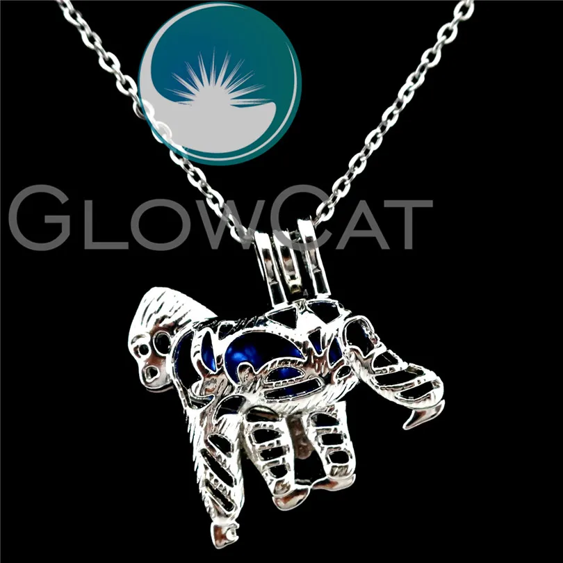 K575 Cute Gorilla Beads Cage Pendant Making Animal Shaped Essential Oil Diffuser Locket Necklace Kids Boys Friends Gift Jewelry | Украшения