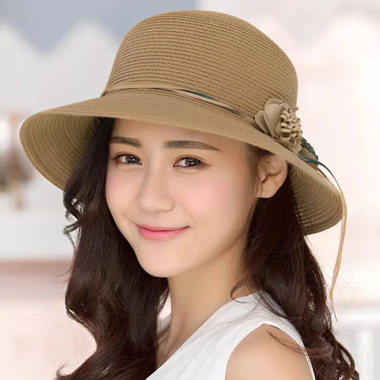 [DINGDNSHOW] 2019 الأزياء قبعة الشمس واسعة حافة قبعة للنساء الصيف كاب النساء زهرة شاطئ كاب الكبار القش قبعة