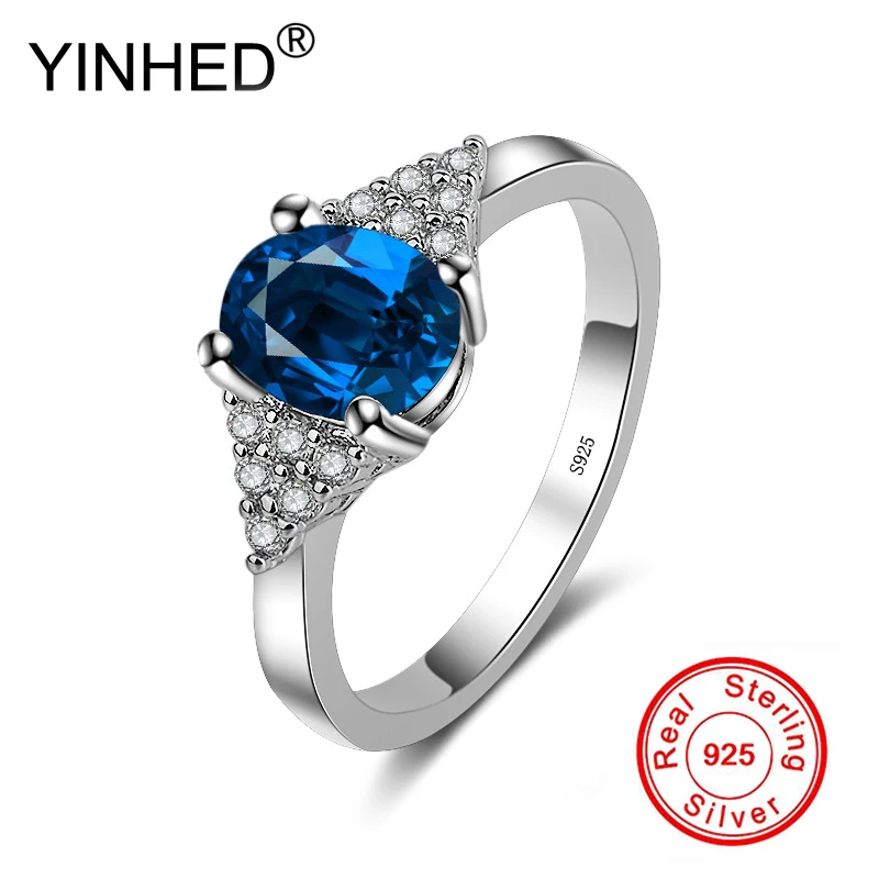 

YINHED 100% Authentic 925 Sterling Silver Rings Blue Green Purple Clear AAA Cubic Zirconia Rings For Women Wedding Jewelry ZR490