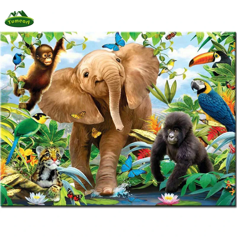 

Diamond Painting Cross Stitch Elephant Orangutan Needlework 5D Diamond Mosaic Parrot Birds Painting Full Diamond Embroidery