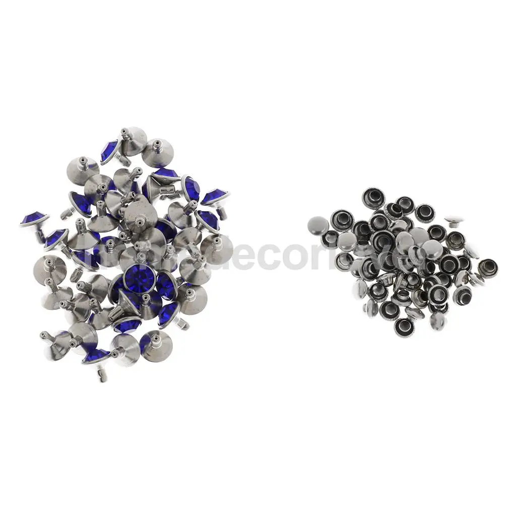 50 Sets Blue Rhinestone Rivets Crystal  Rivets Spots Studs Double Cap for DIY Leather Craft Clothes Bag Shoes Decor