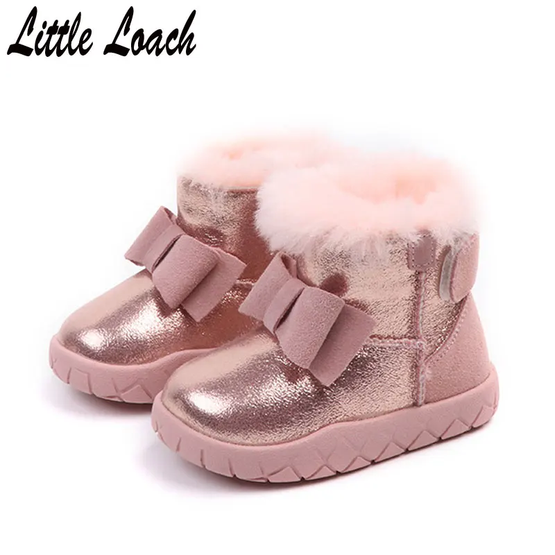 

Size21-25 Toddler Baby Bowknot Ankle Boots Genuine Leather Short Snow Boots Princess Winter Boots Fur Boutique Booties Shoes