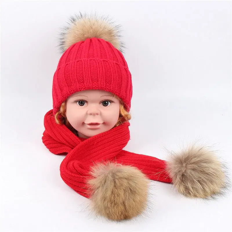 Модные зимние шапки с шарфом для маленьких девочек; аксессуары для фотосъемки; теплое детское зимнее платье для русской зимы; вязаные шапки для маленьких мальчиков