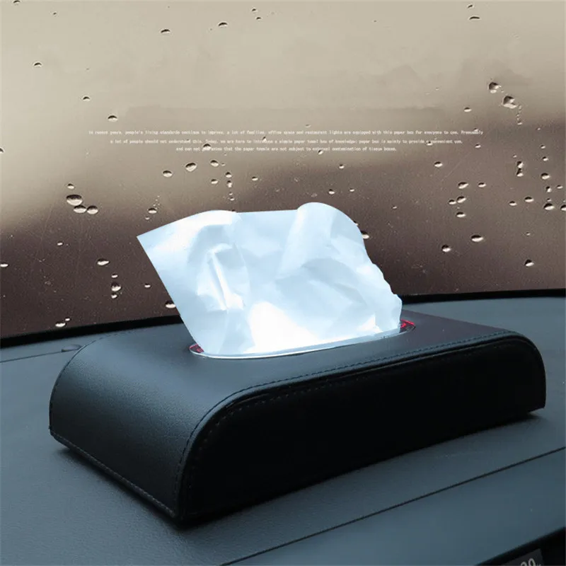 

PU Leather Car Tissue Box Home Bathroom Auto Tissue Box Container Towel Napkin Paper Holder for Car Interior Styling Black Red