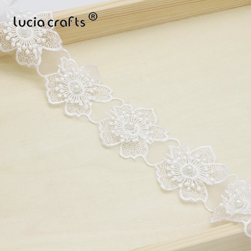 Lucia crafts, 1 ярд/партия, много вариантов, Белая Кружевная повязка на голову с вышивкой, бант для волос, подарочная упаковка, аксессуары ручной работы R0707