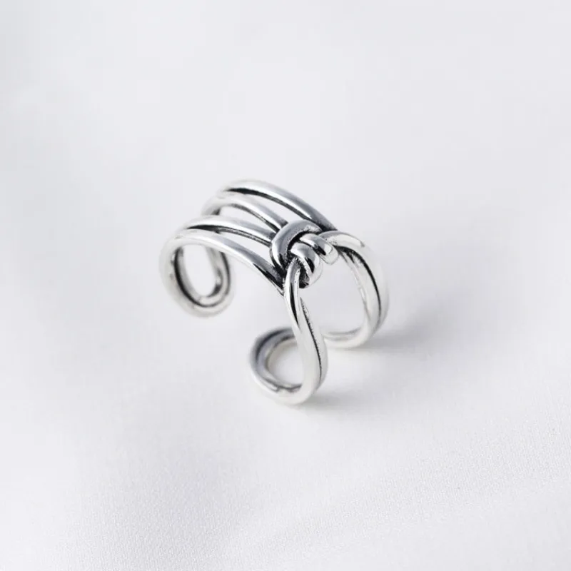 

New Product Pure Silver Personal Knotting Open Rings 925 Sterling Silver Fashion Weaving Rings Womens Rings Jewelry