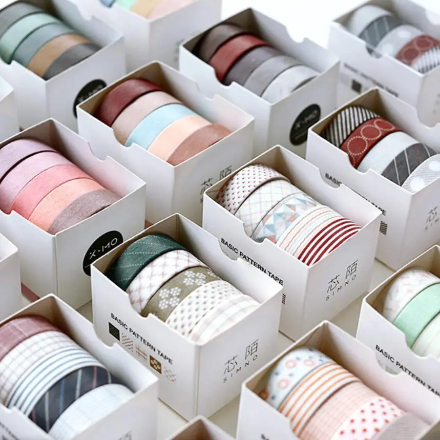 

5 pcs/pack Striped/Grid/Flowers Basic Solid Color paper Washi Tape Adhesive Tape DIY Scrapbooking Sticker Label Masking Tape