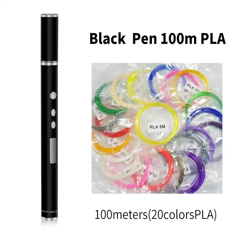 DEWANG, легкая 3d-ручка, новинка, OLED, DIY, 3D принтер, ручка, подарок на день рождения, PLA, ABS, нить, ручка, 3d ручки для рисования, гаджет - Цвет: Black Pen 100m PLA