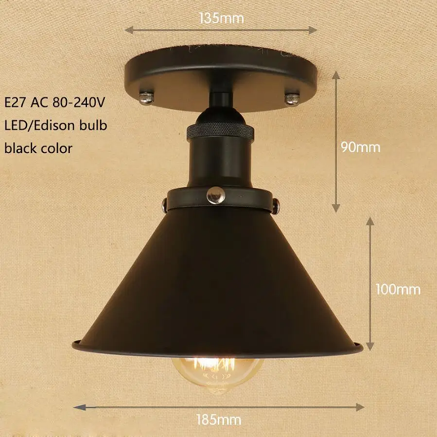 5 стилей, винтажный потолочный светильник в стиле лофт, Светодиодная лампа E27 AC 110V 220 V, потолочные светильники, декоративный светильник для спальни, гостиной, ванной комнаты - Цвет корпуса: X032 black