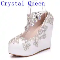 Crystal Queen New Fashion Rhinestone Wedges Pumps Shoes Women Sweet Luxury Platform Wedges Shoes Wedding heels High Heels