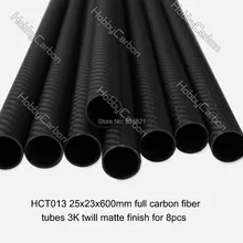 Free shipping 8pcs/pack 25x23x600mm Carbon Tube,3K Twill Weave Matte Finished Carbon Fiber Pipe