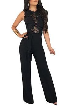

Elegant Lace Rompers Womens Jumpsuit Sexy Ladies Casual Wide Leg Long Pants Overalls Sleeveless Rompers Jumpsuit Black Blue Red