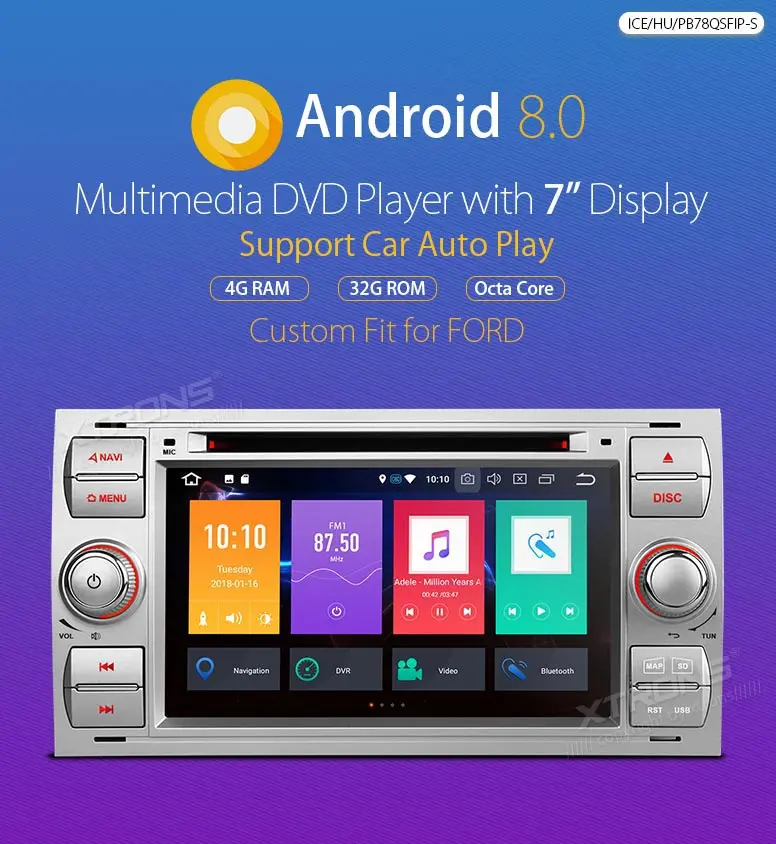 Best 7" Android 8.0 Oreo OS Car DVD Multimedia Navigation GPS Radio for Ford Focus 2005-2007 & C-Max 2005-2007 & Connect 2007-2009 1