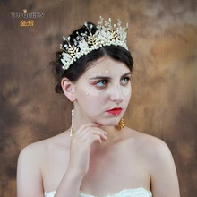 TOPQUEEN HP196 свадебные аксессуары для волос жемчуг Хрустальная свадебная тиара сплав листья Тиара для волос украшения для волос со стразами для свадьбы