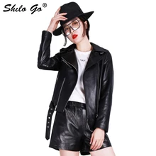 Шило GO кожаная куртка Женская Весенняя мода Овчина натуральная кожа пальто воротник с лацканами двойная молния повседневная мужская косуха