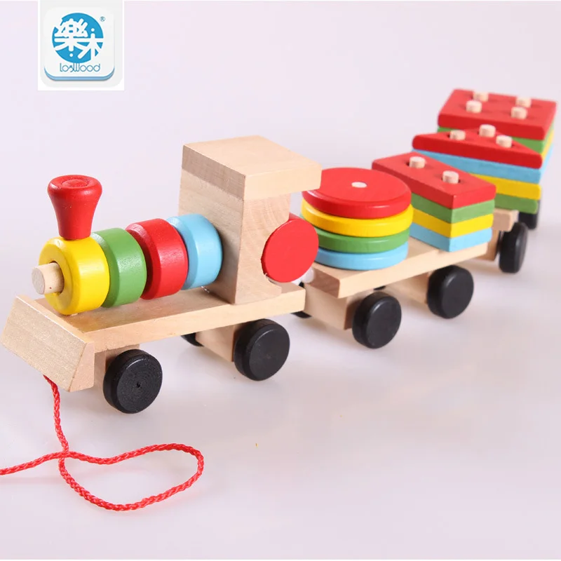 Wooden three Small train assembly Wooden Blocks toy train Children's