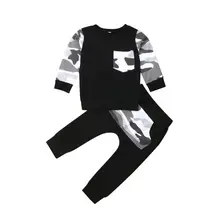 Детский комплект одежды для маленьких мальчиков, камуфляжная футболка с длинными рукавами Топы, длинные штаны, брюки, комплект осенней одежды из 2 предметов