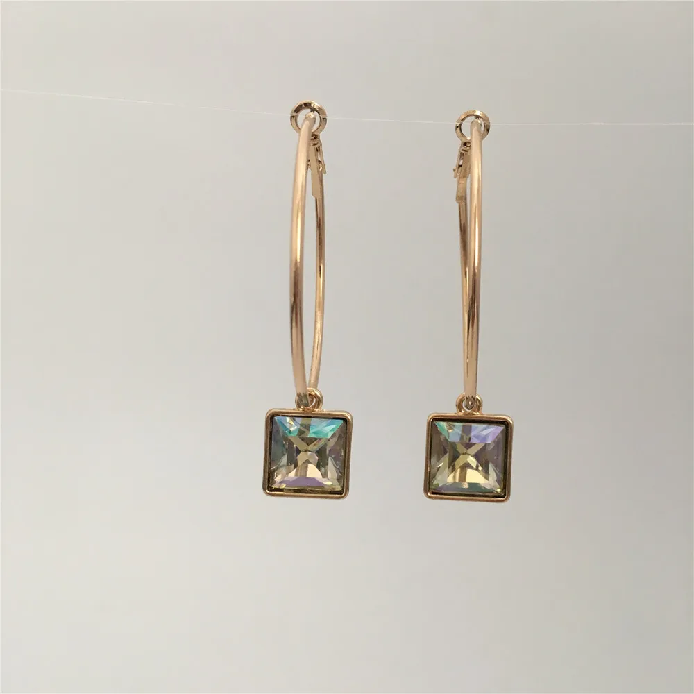 

PRETTY STONE HOOP EARRING GOLD COLOR PLATING ROSE MINT IRIDESCENCE STONE HOOP EARRINGS FOR WOMEN GIRL