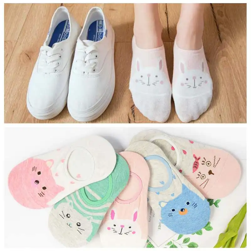 5 пар/лот, милые носки с объемными ушками для женщин, хлопковые короткие носки с принтом единорога, носки для девочек на весну и зиму, Sokken - Цвет: pink rabbit