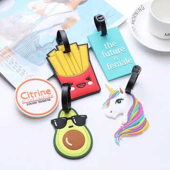 

Cute Cartoon Unicorn Avocado Suitcase Luggage Tag Travel Accessories ID Address Holder Women Baggage Label Organizer Silica Card