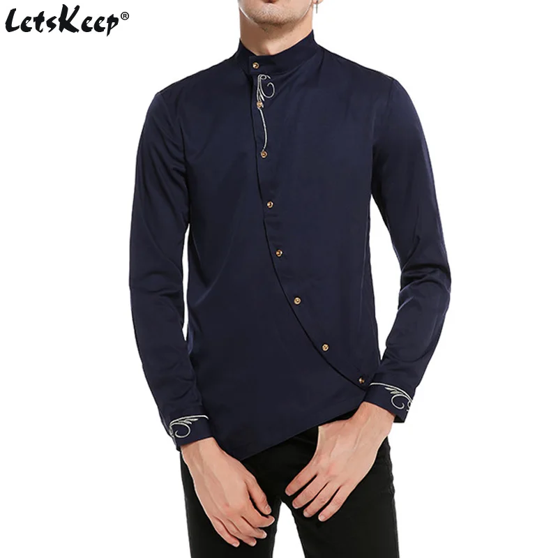 

Mens Fashion Floral Embroidered Shirt slant button Long sleeve dress shirts for male Slim fit EU size S-2XL, ZA412