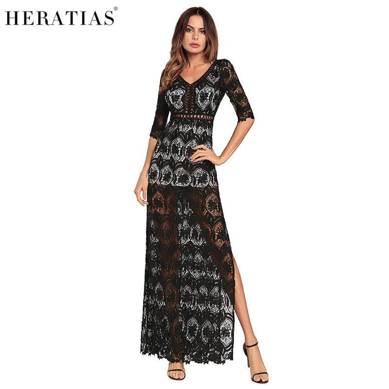HERATIAS Boho Стиль кружевное платье Для женщин Высокая Талия с открытой спиной