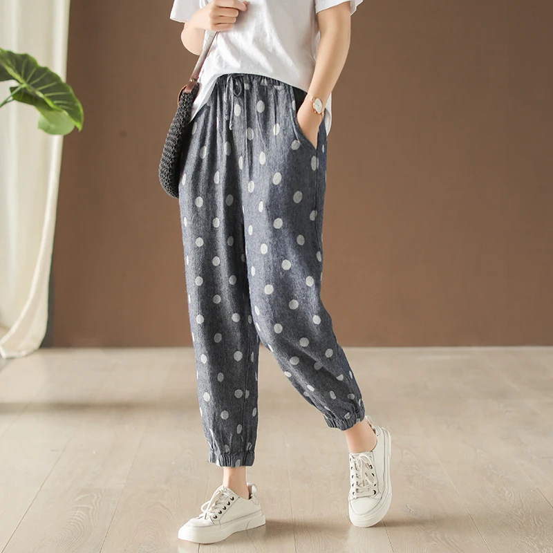 

Polka Dot print elastic waist female harem pants casual pants