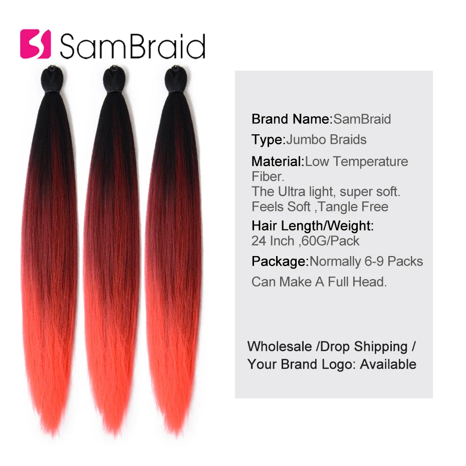  Sambraid New Jumbo Braids Ombre Crochet Braids Hair Pre-Stretched Easy Braid synthetic Hair Extensi