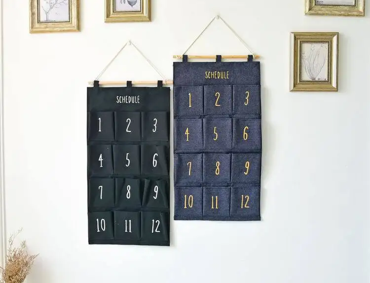 

Multi-color fabric denim hanging bag 12 pockets creative storage hanging bag cabinet wall pendant