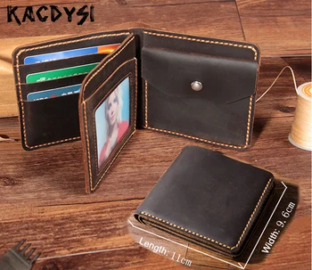 

KACDYSI Crazy Horse Cowhide Handmade Retro Men's Purse Cash Wallet Short Casual Man Wallet Card Holder Coin Bag Money Pocket Hot