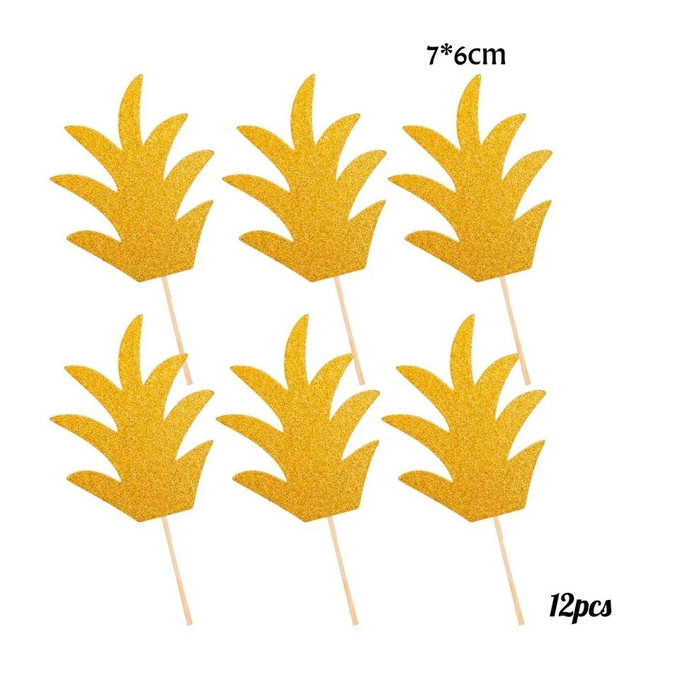 12pcs Gold grass 1 комплект Фламинго кекс топперы ананас пальмы топперы Алоха летние бассейн вечерние Свадебные День рождения детский душ украшения принадлежности - Цвет: 12pcs Gold grass