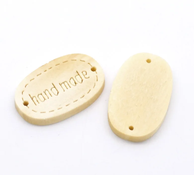

DoreenBeads Wood Connectors Findings Oval Natural Message Pattern " Hand Made " 19.0mm( 6/8") x 12.0mm( 4/8"), 15 PCs 2015 new