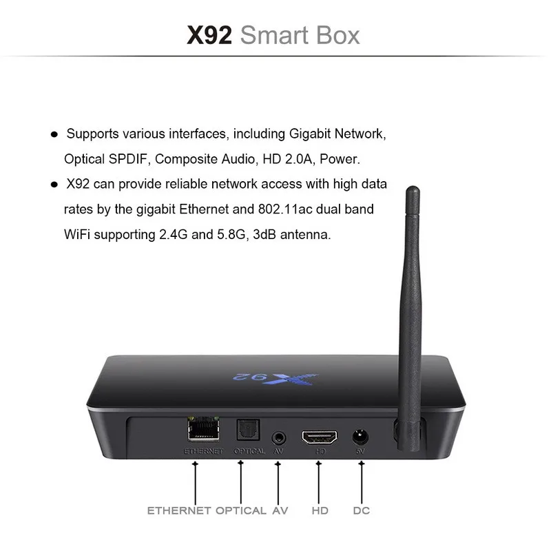 X92 3 ГБ ОЗУ 32 ГБ Восьмиядерный процессор Amlogic S912 Android 7.1.2 Smart tv Box 2,4/5,8G Wifi 4K 3D H.265 телеприставка медиаплеер PK X96 M8S