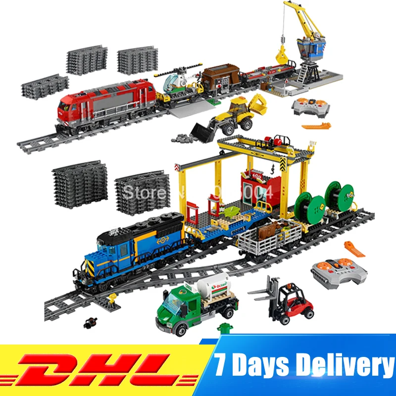 

DHL Lepin 02008 Cargo Train Set + 02009 Heavy-haul Train Set Educational Building Block Bricks Model Toys Clone 60098 60052 Gift
