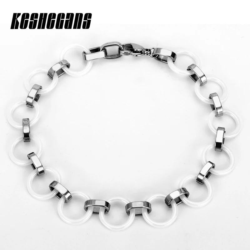 Новые белые керамические круглые браслеты из серебра для женщин и мужчин, вечерние, свадебные наручные аксессуары, модные ювелирные изделия унисекс длиной 21 см