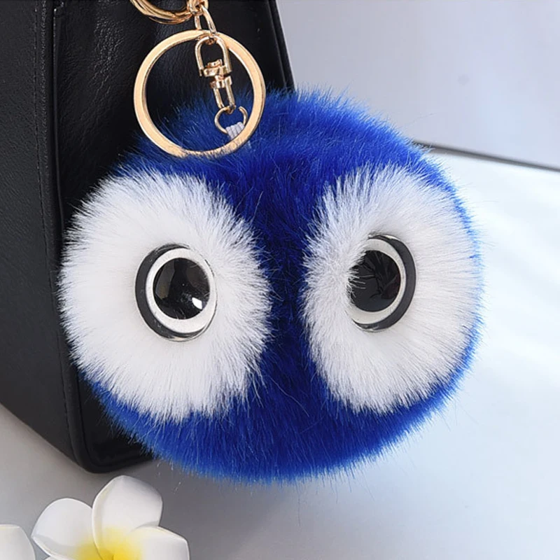 

13CM New 2017 Lovely Fluffy Faux Rabbit Ear Fur Ball Key Chain Rings Pompon Owl Keychain Cars Women Bags Jewelry For Maitresse