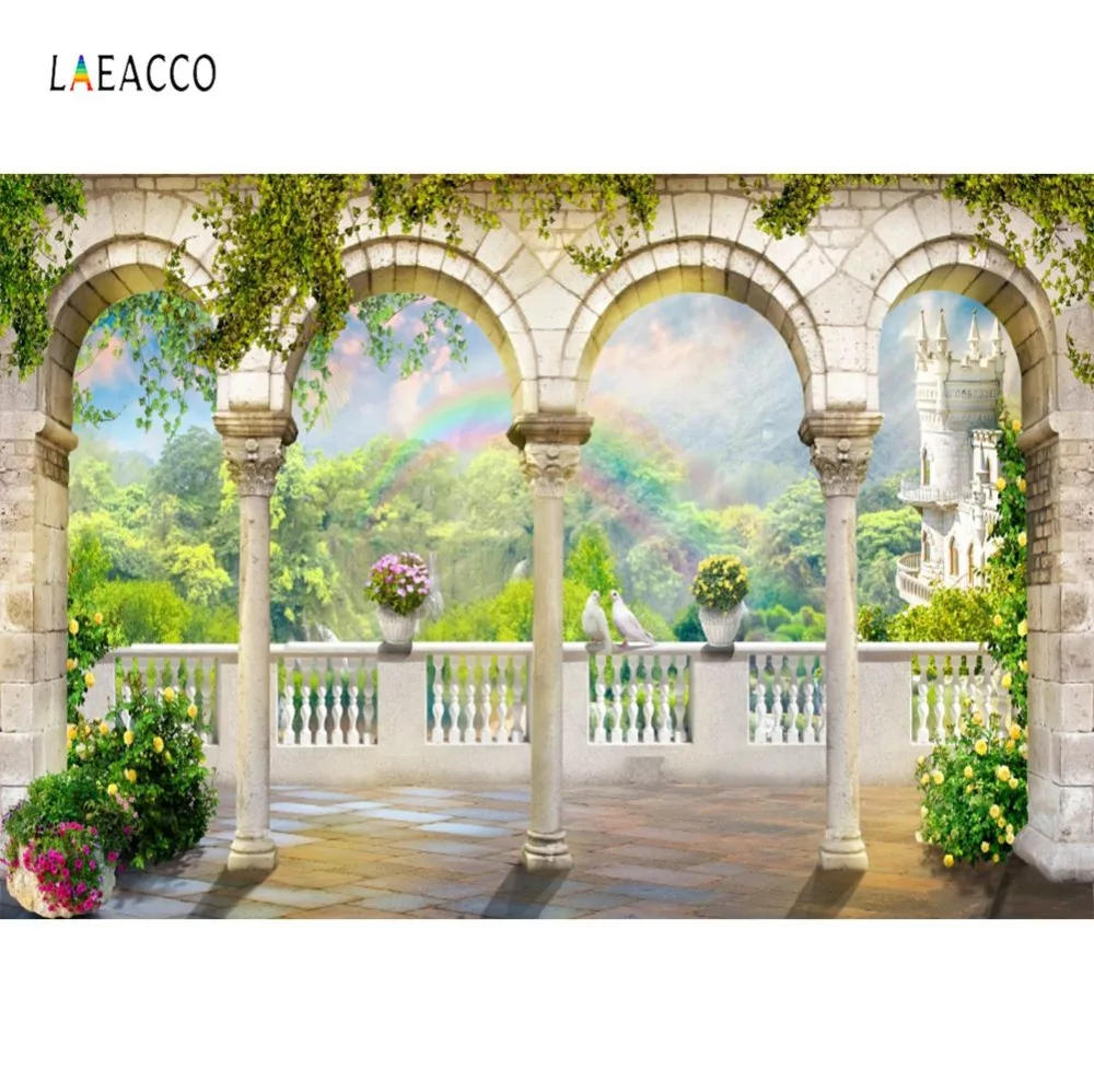 

Photo Backdrops Old Vintage Arch Door Green Potted Flower Vine Tree Baby Party Portrait Photography Backgrounds For Photo Studio