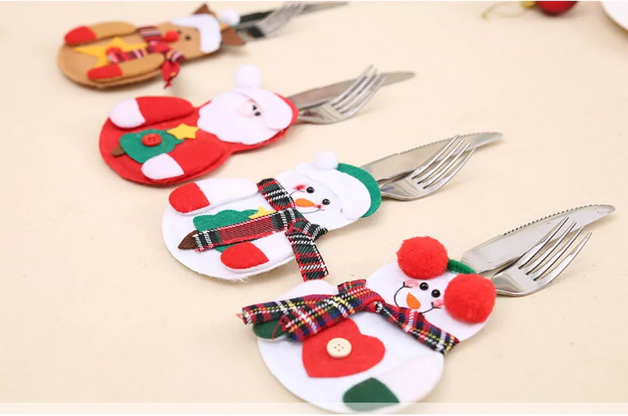 Best DHL 1000pcs Christmas Bag Dinner Table Cutlery Holder Decoration for Home Snowman Santa Claus Knife Fork Holder 0