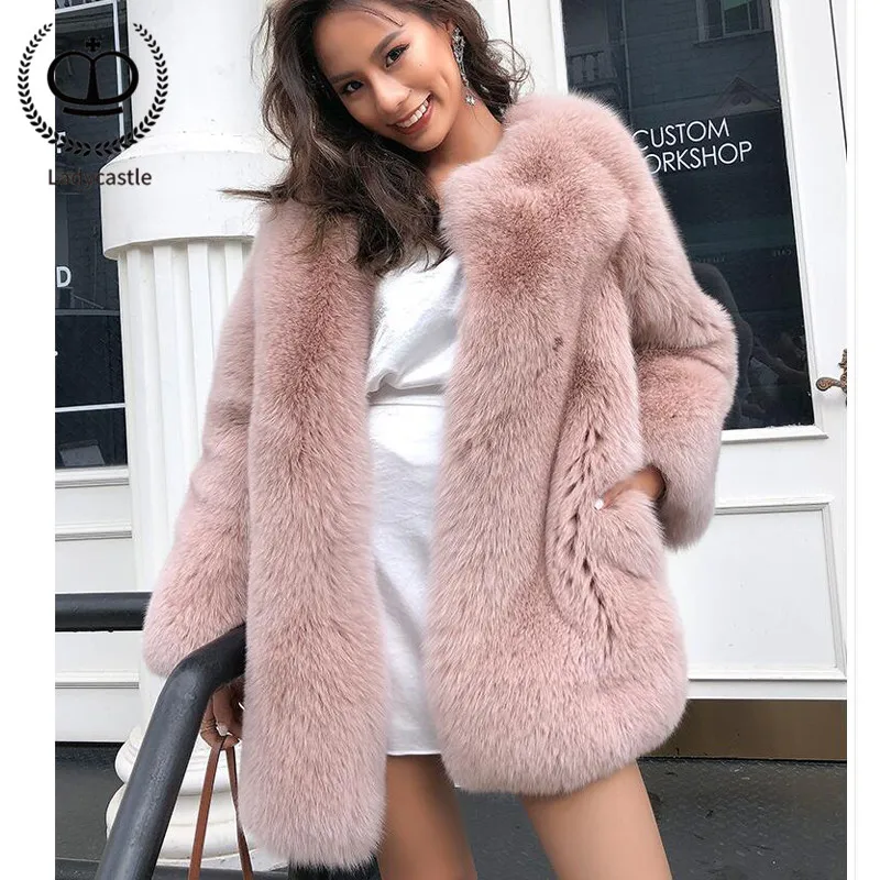 Femmes Rond Manteau Mode Renard 050 Pelt D'hiver Manteaux Fc De Pardessus Fourrure Col Nouvelle Veste Réel Véritable Rose 2018 Naturelle TculK1J3F