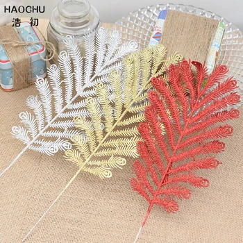 

HAOCHU 5pcs Hollow Glitter Peacock Feather Artificial Flower For Christmas Tree Drop Ornaments Wedding Home Garden Decoratiom