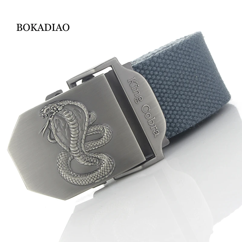 

BOKADIAO Men&Women Military Canvas belt luxury KingCobra Metal buckle jeans belt Army tactical belt for Men waistband strap male