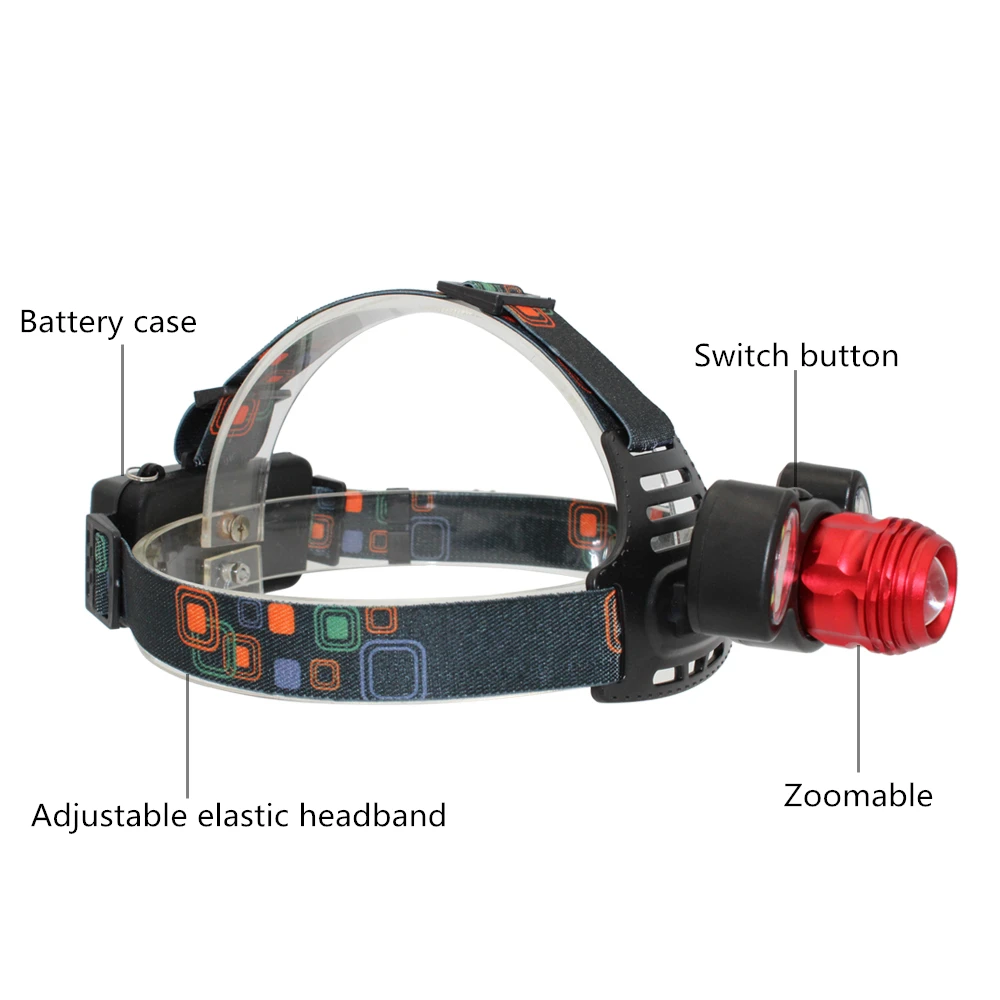 1800LM налобный фонарь 1x XML T6 + 2x COB LED Zoom Головной для рыбалки|Налобные LED-фонари| |
