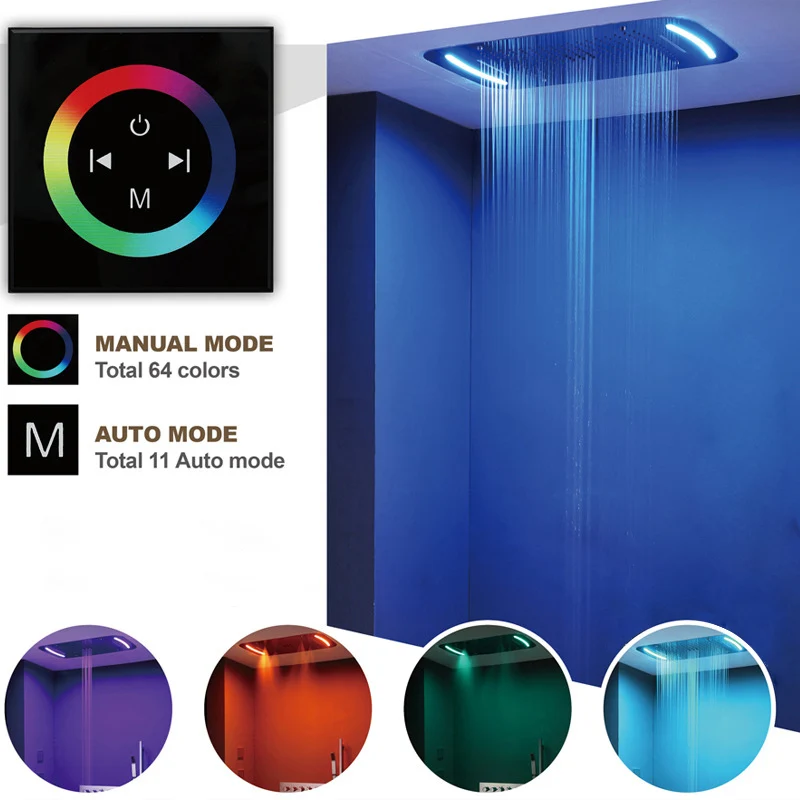 Embedded Ceiling Mounted Large Bathroom Shower Head Touch Screen LED Light Rainfall Showerhead Waterfall,Misty,Bubble Showers Embedded Ceiling Mounted Large Bathroom Shower Head Touch Screen LED Light Rainfall Showerhead Waterfall,Misty,Bubble Showers